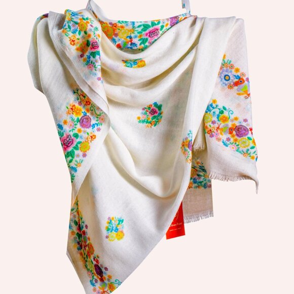 Floral Silk Wool Scarf - Picture 3 of 4